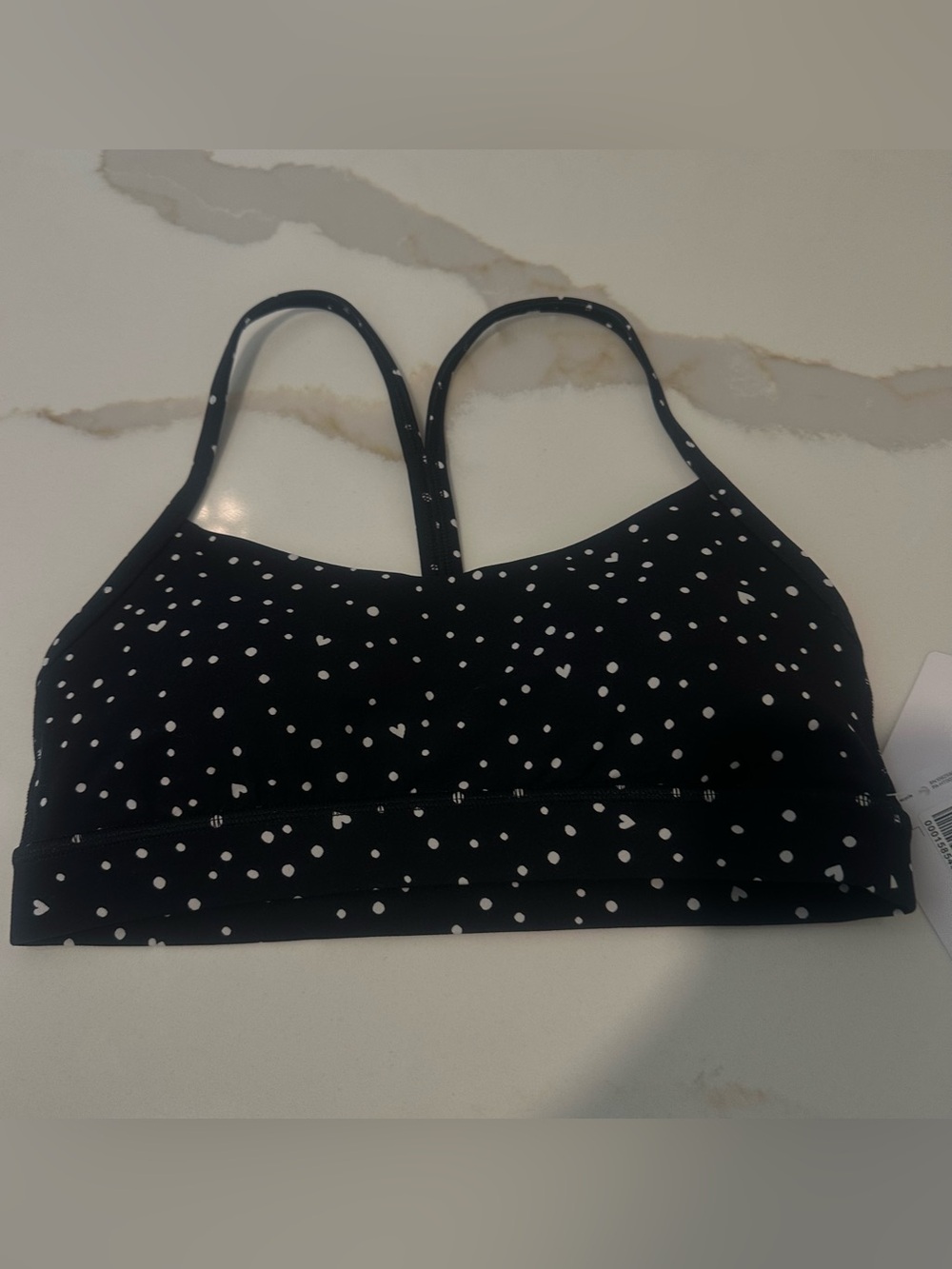 NWT size 6 Lululemon Heart Scatter Dot Print White Black Flow Y Bra